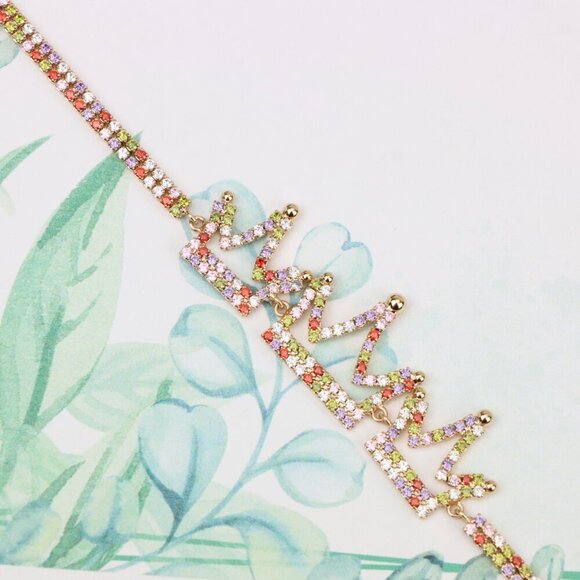 "Crown Charm Rose Gold Bracelet with Multicolor CZ, Adjustable Fit, XPBL0737 - Picture 4 of 12